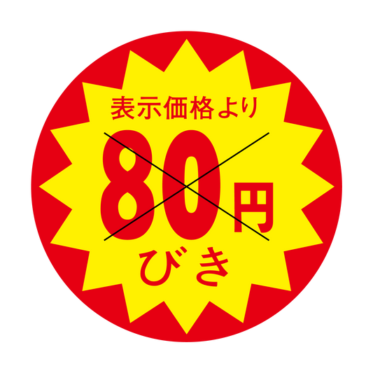 表示価格より 80円びき 切り目入